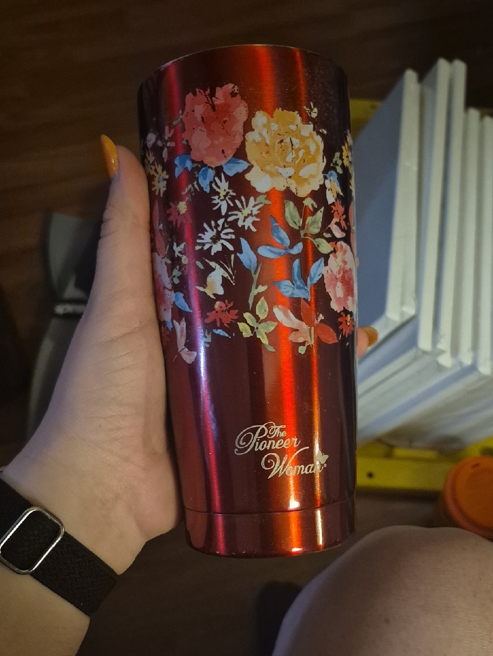 The Pioneer Woman Red Floral Metallic Tumbler